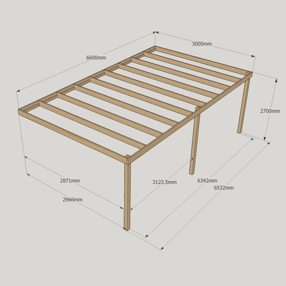 Wall Mounted Box Pergola – 3m Depth, Contemporary Timber Canopy
