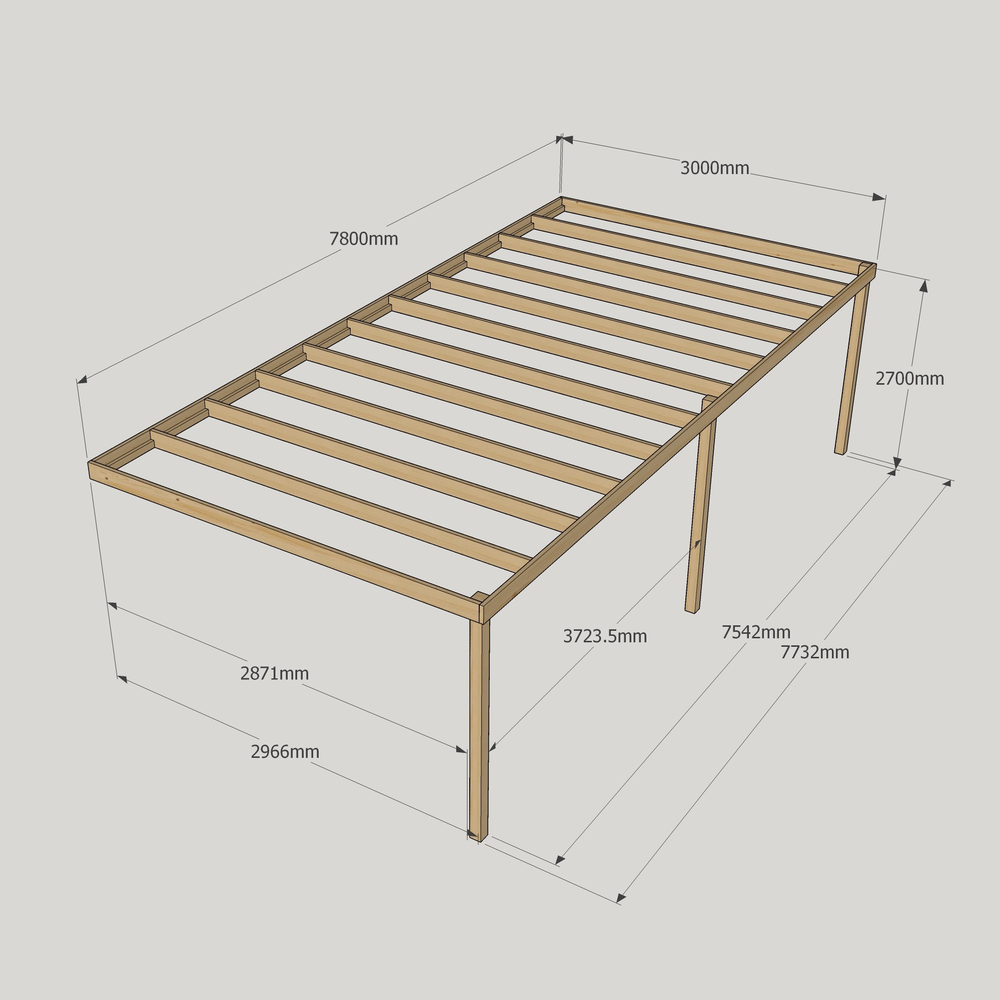 Wall Mounted Box Pergola – 3m Depth, Contemporary Timber Canopy