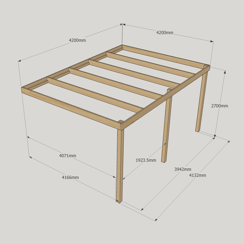 4.2m Wall-Mounted Box Pergola – Contemporary Wooden Patio Cover