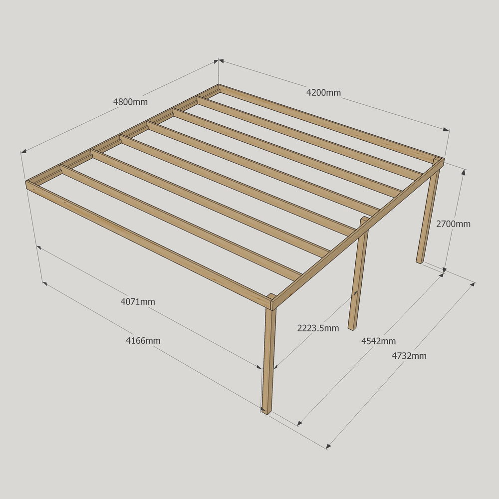 4.2m Wall-Mounted Box Pergola – Contemporary Wooden Patio Cover