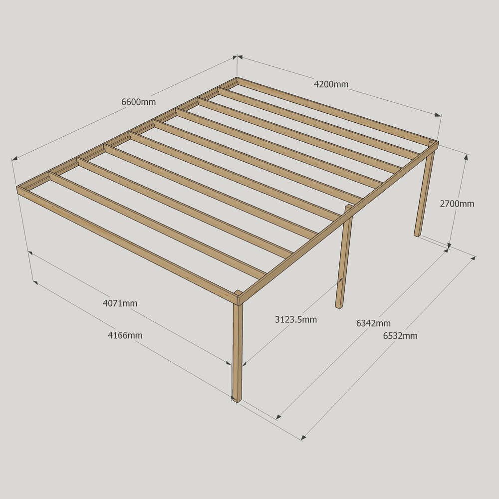 4.2m Wall-Mounted Box Pergola – Contemporary Wooden Patio Cover