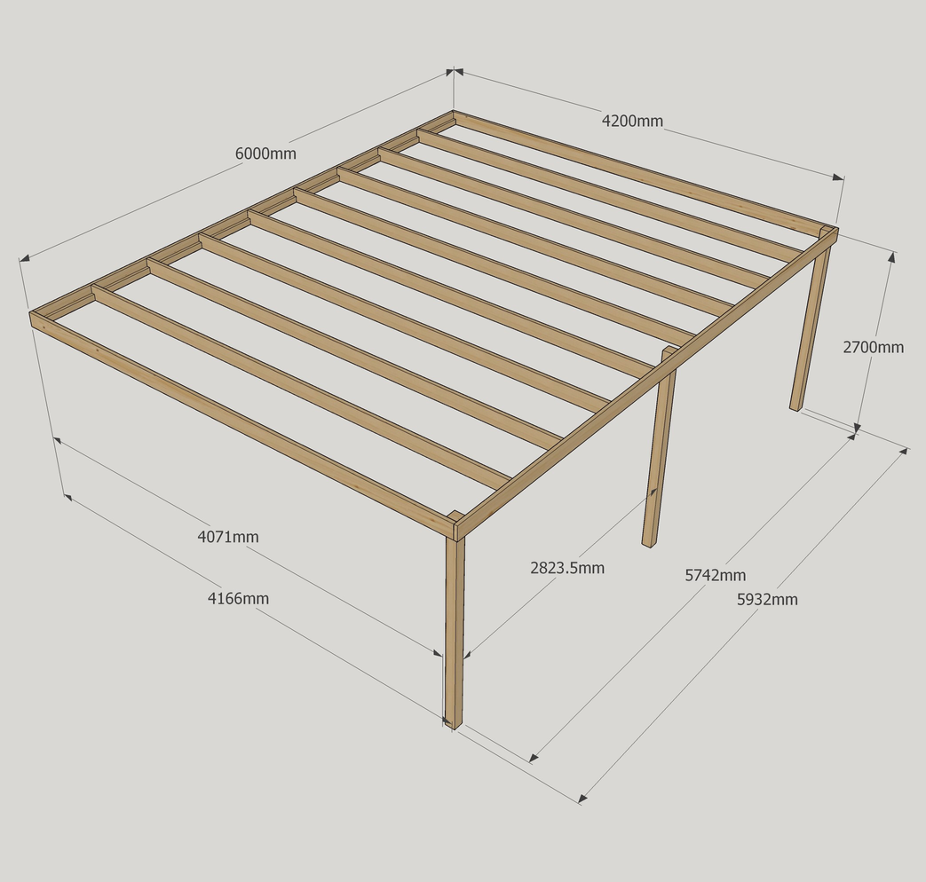 4.2m Wall-Mounted Box Pergola – Contemporary Wooden Patio Cover