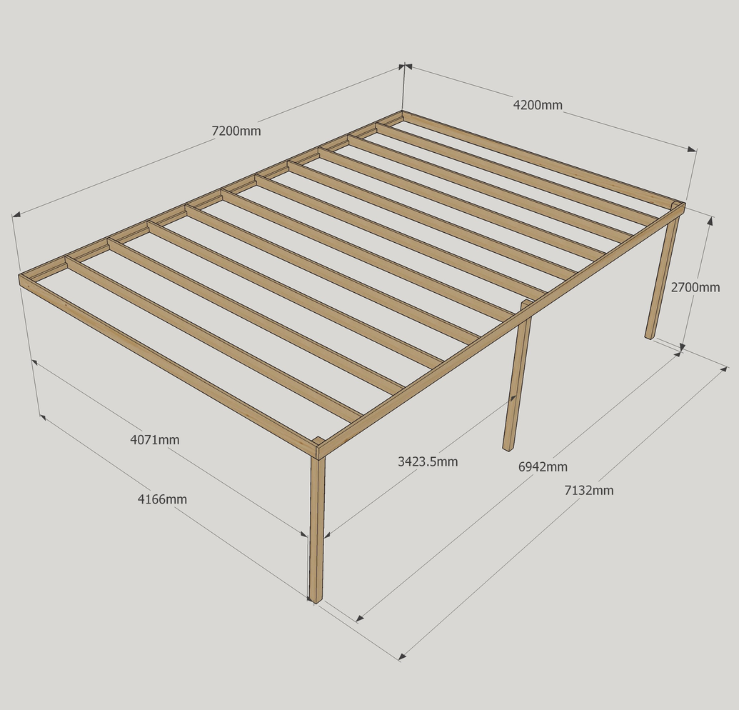4.2m Wall-Mounted Box Pergola – Contemporary Wooden Patio Cover