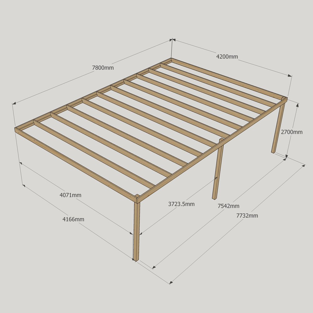 4.2m Wall-Mounted Box Pergola – Contemporary Wooden Patio Cover