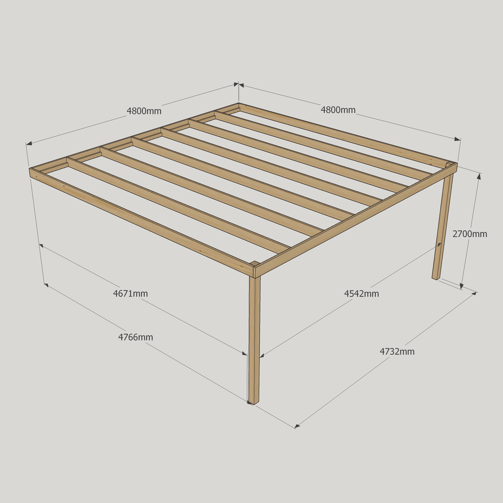 Wall Mounted Box Pergola – 4.8m Depth, Contemporary Timber Frame