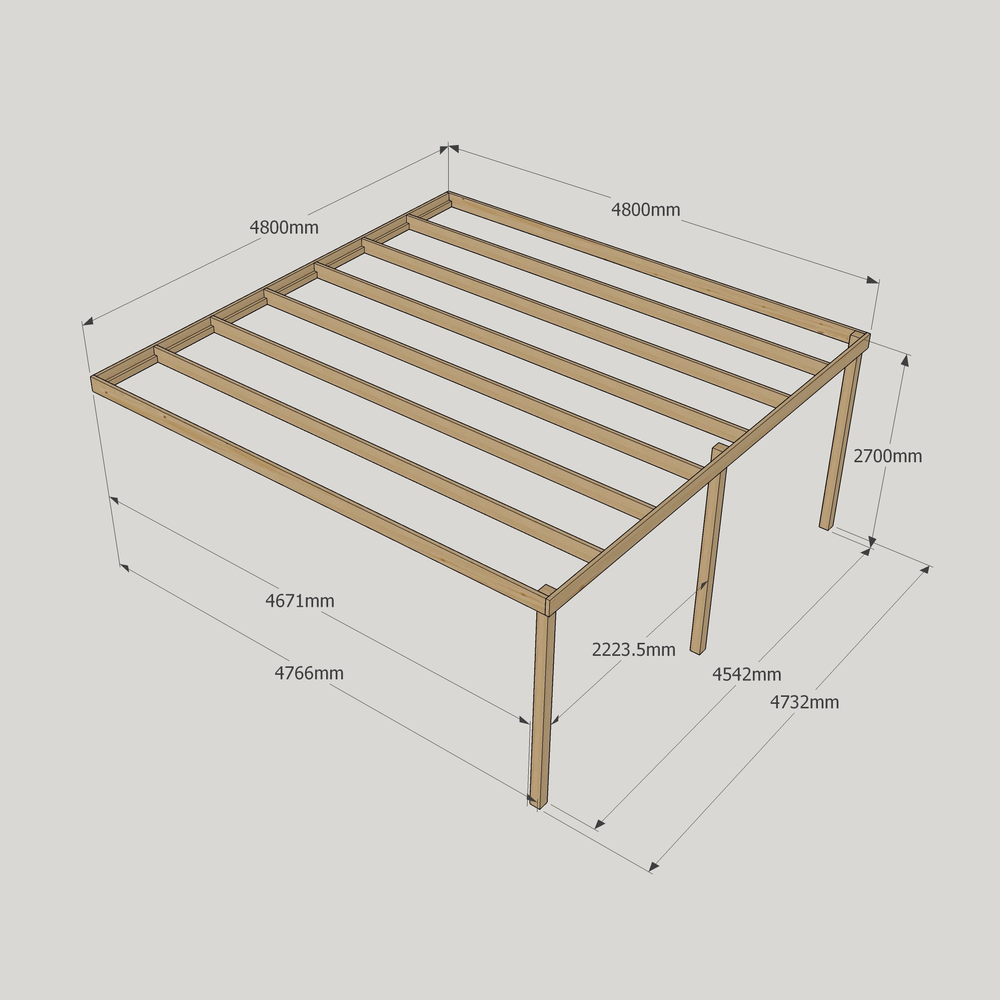 Wall Mounted Box Pergola – 4.8m Depth, Contemporary Timber Frame