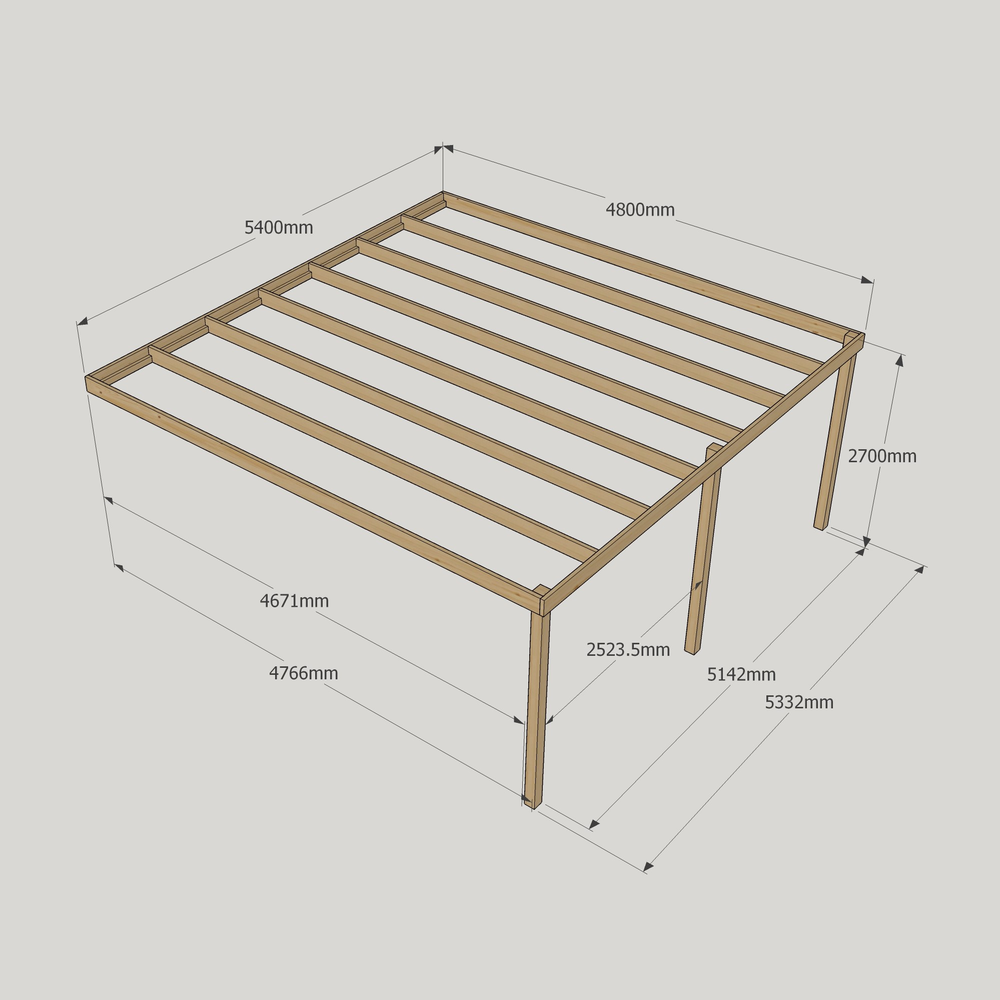 Wall Mounted Box Pergola – 4.8m Depth, Contemporary Timber Frame
