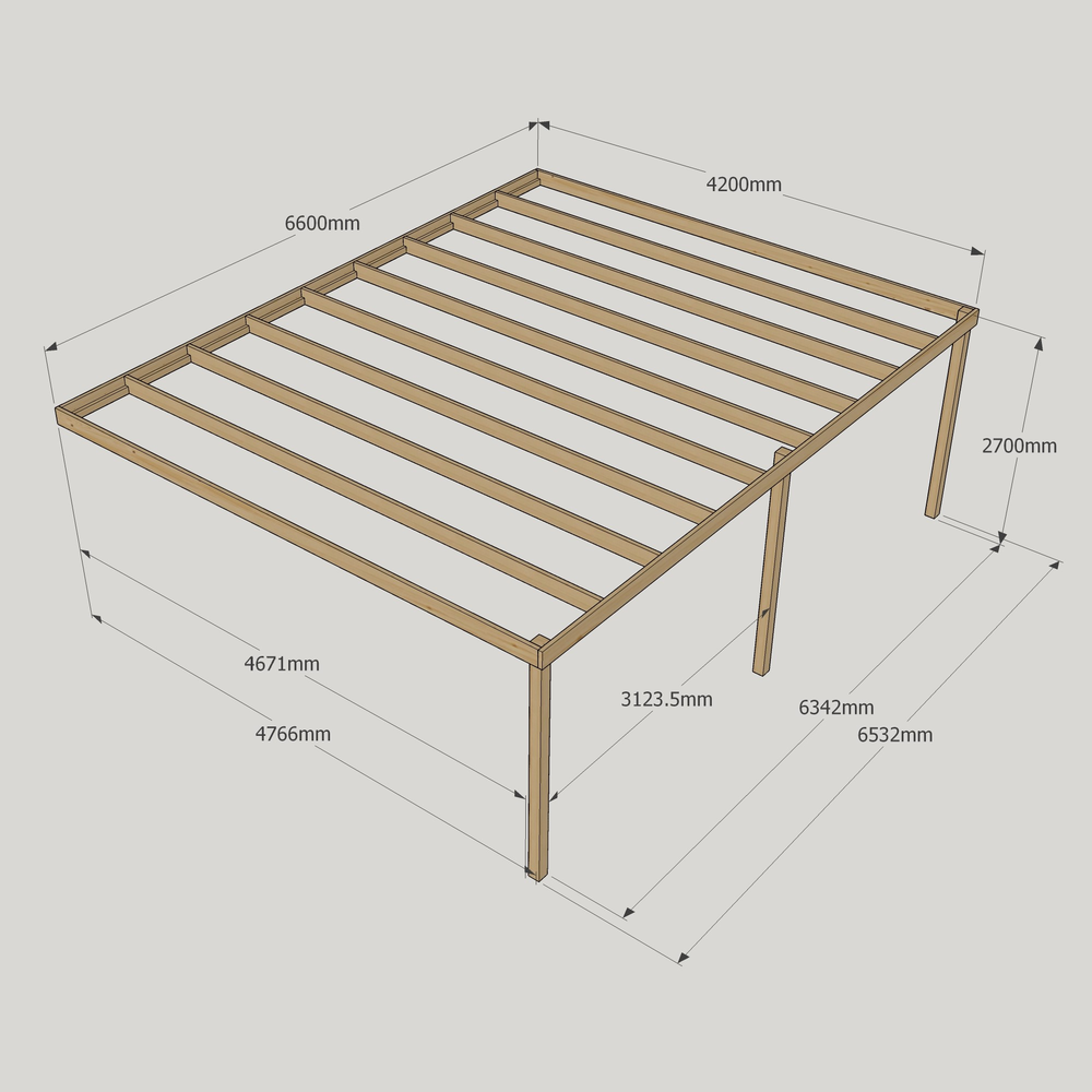Wall Mounted Box Pergola – 4.8m Depth, Contemporary Timber Frame