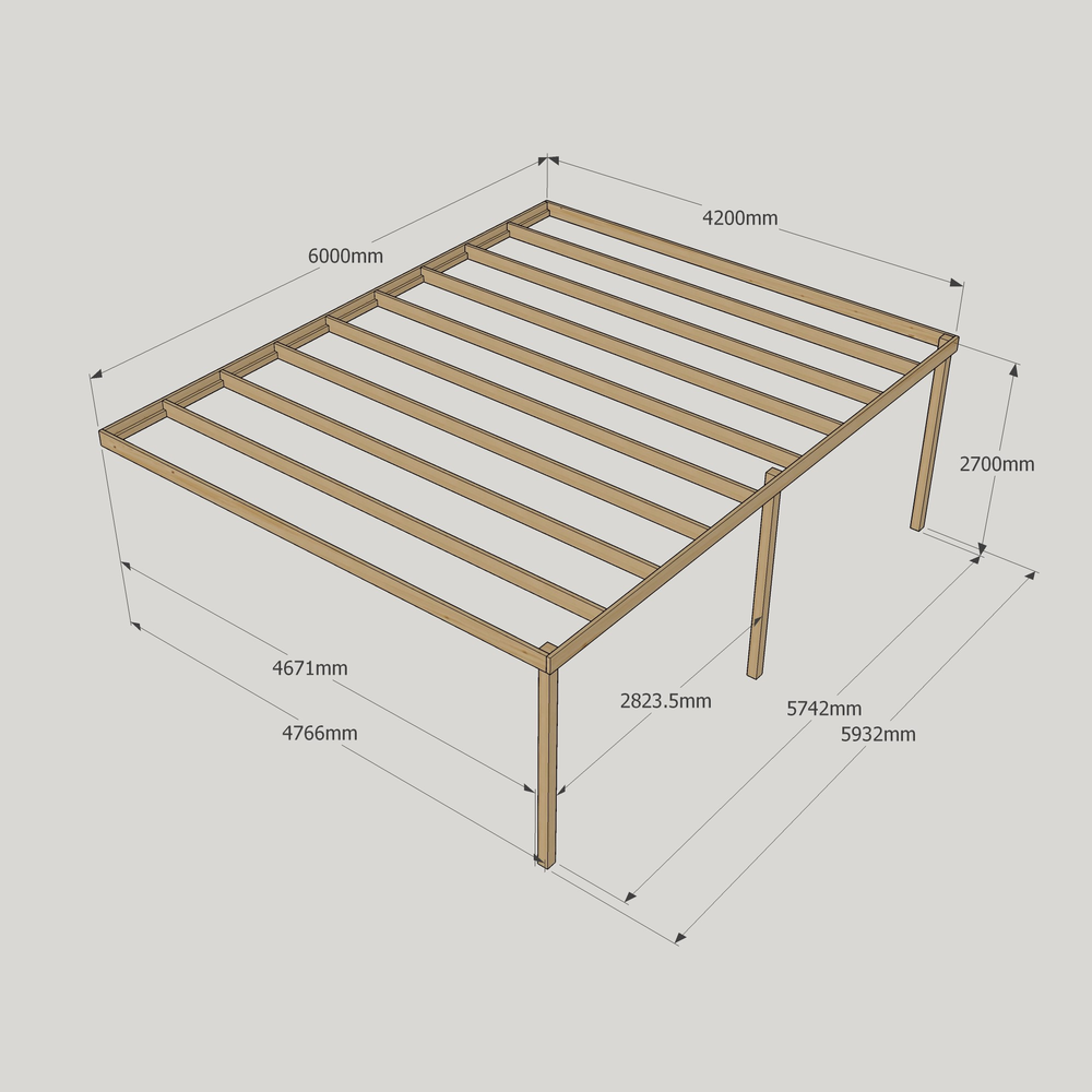 Wall Mounted Box Pergola – 4.8m Depth, Contemporary Timber Frame