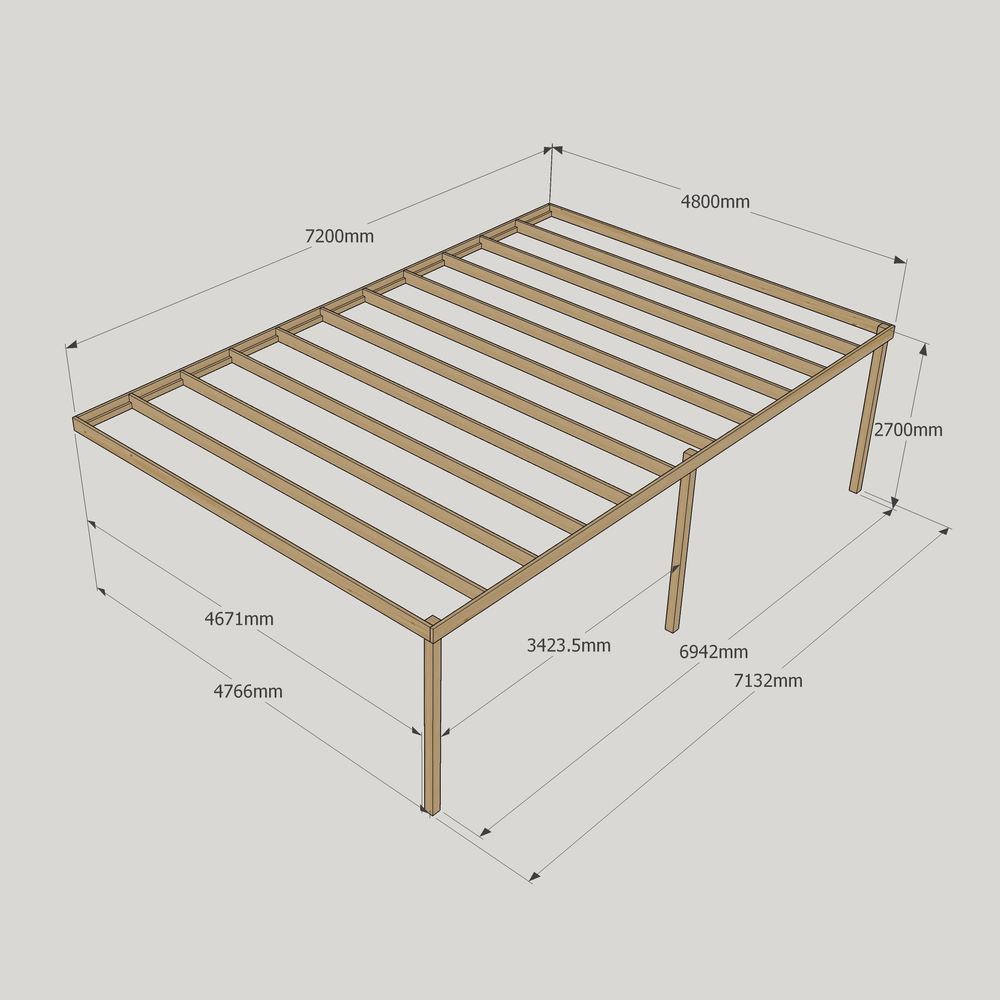Wall Mounted Box Pergola – 4.8m Depth, Contemporary Timber Frame