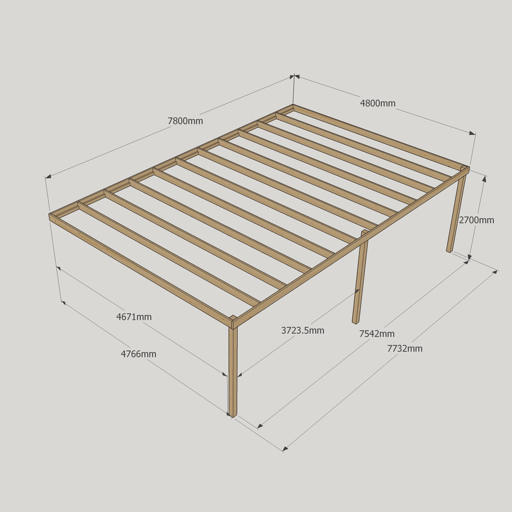 Wall Mounted Box Pergola – 4.8m Depth, Contemporary Timber Frame