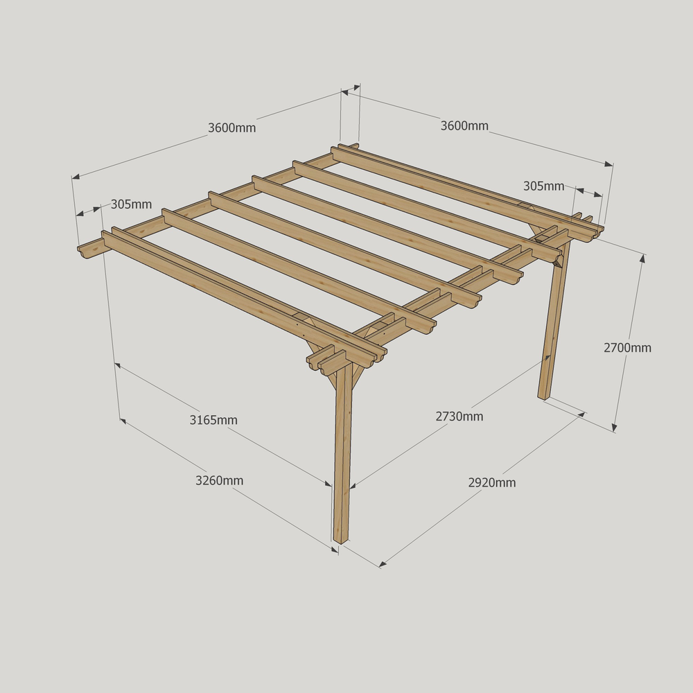Wall Mounted Double Garden Pergola – 3.6m Depth, Enhanced Double-Rail Look