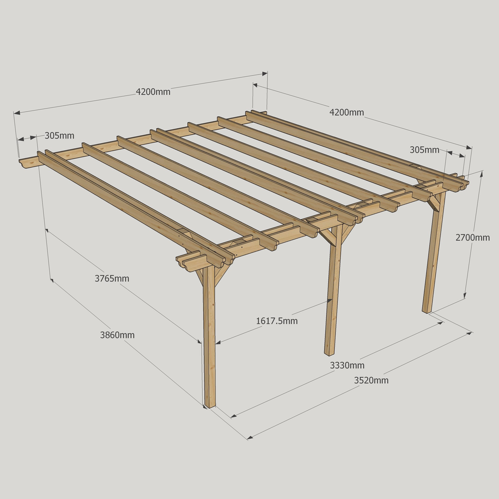 Wall Mounted Double Garden Pergola – 4.2m Depth, Double-Rail Timber Design
