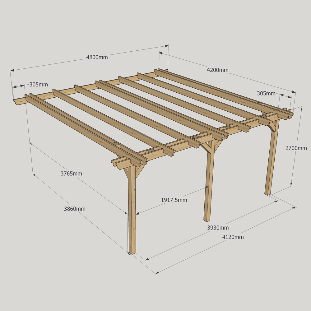 Wall Mounted Double Garden Pergola – 4.2m Depth, Double-Rail Timber Design