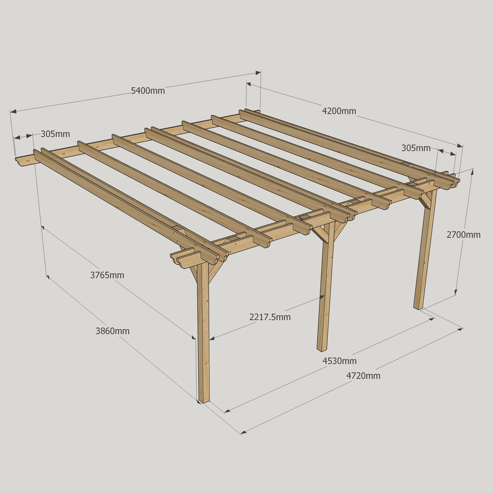 Wall Mounted Double Garden Pergola – 4.2m Depth, Double-Rail Timber Design