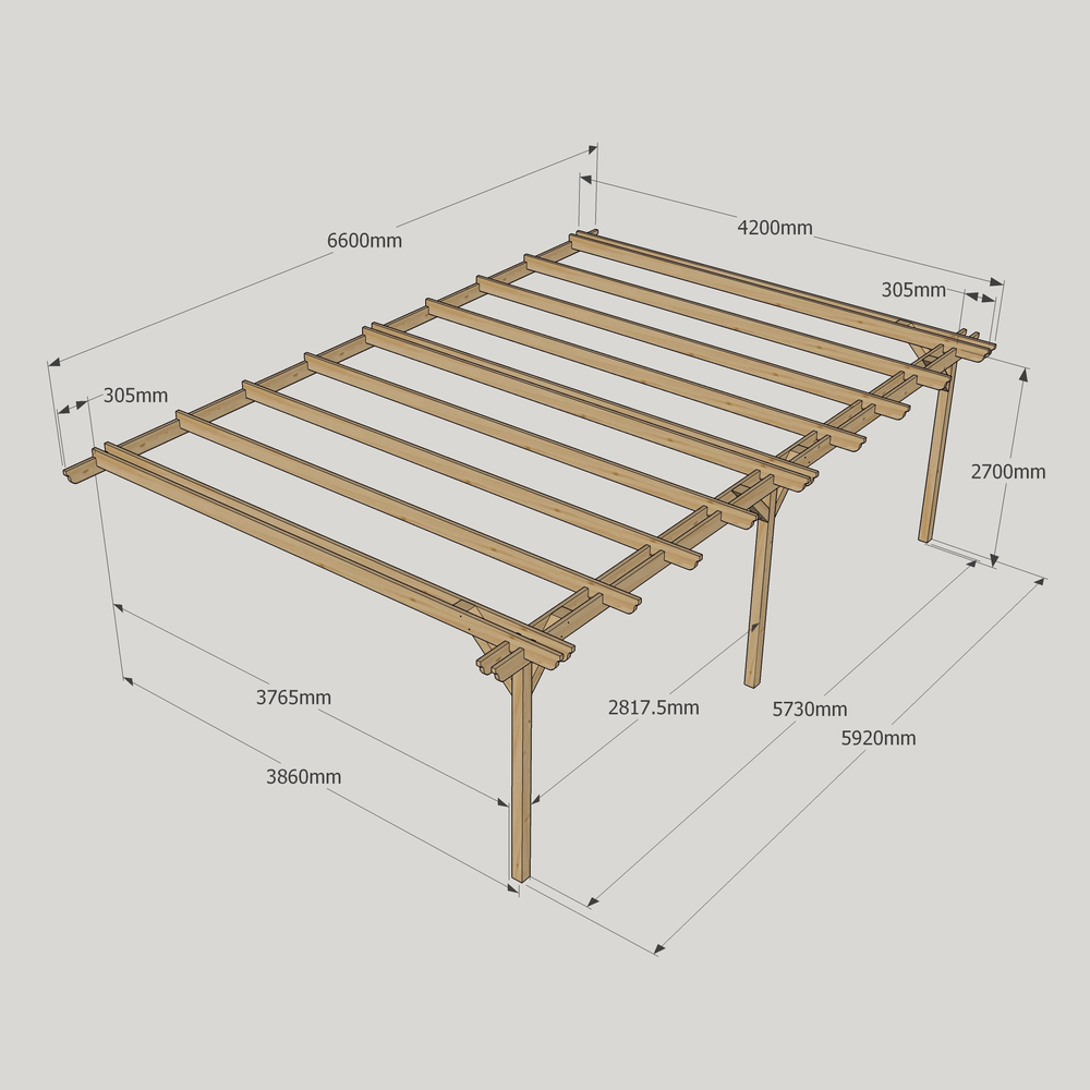 Wall Mounted Double Garden Pergola – 4.2m Depth, Double-Rail Timber Design