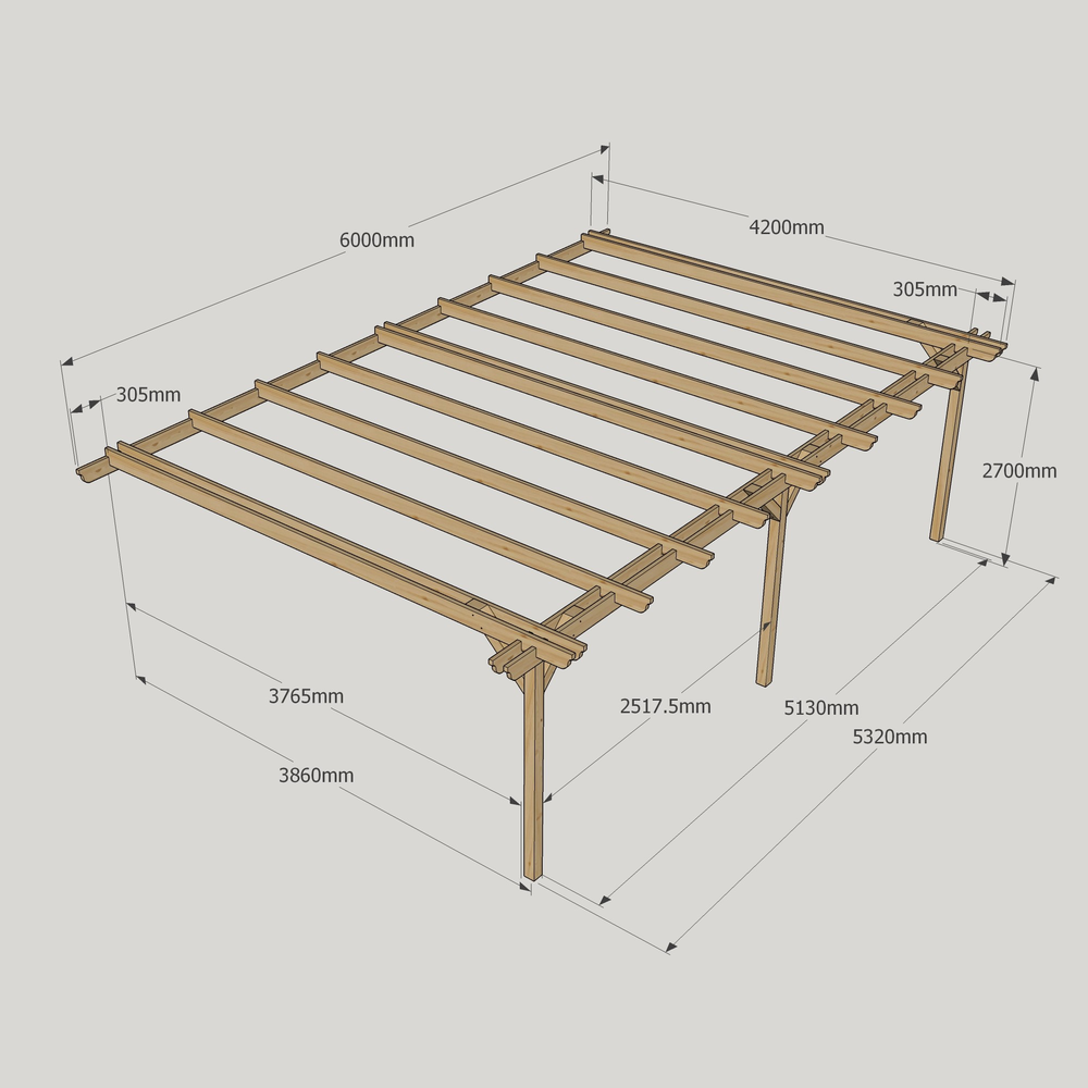 Wall Mounted Double Garden Pergola – 4.2m Depth, Double-Rail Timber Design