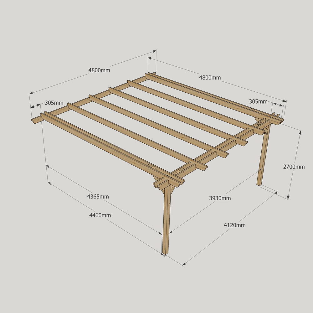 Wall Mounted Double Garden Pergola – 4.8m Depth, Double-Rail Timber Frame