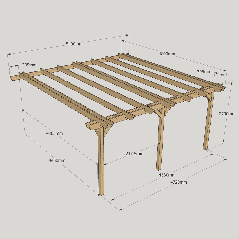 Wall Mounted Double Garden Pergola – 4.8m Depth, Double-Rail Timber Frame