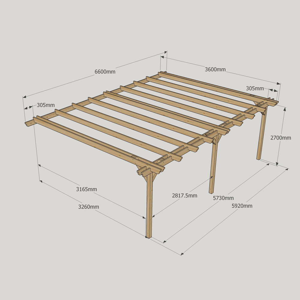 Wall Mounted Double Garden Pergola – 4.8m Depth, Double-Rail Timber Frame