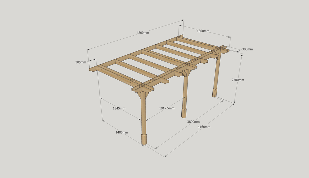 Wall Mounted Premium Pergola - 1.8m Depth