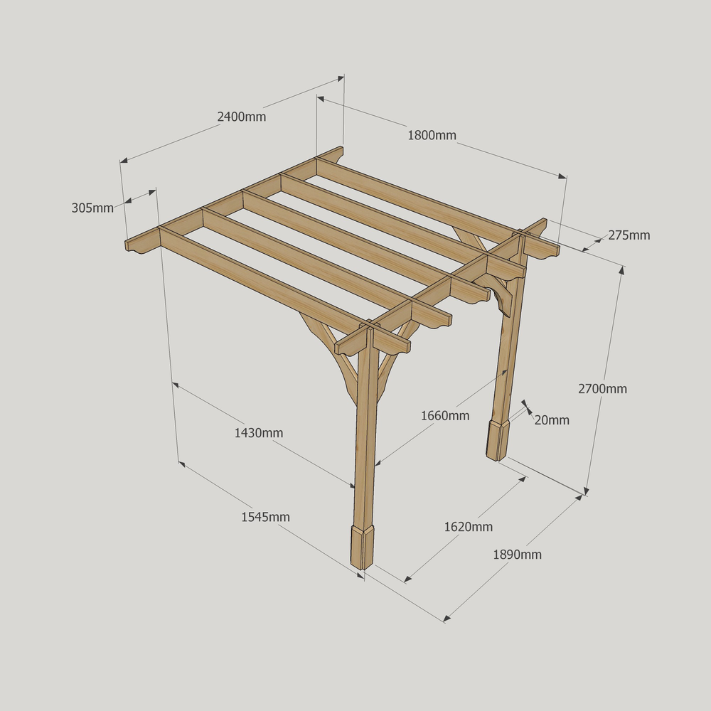 Wall Mounted Premium Pergola - 1.8m Depth