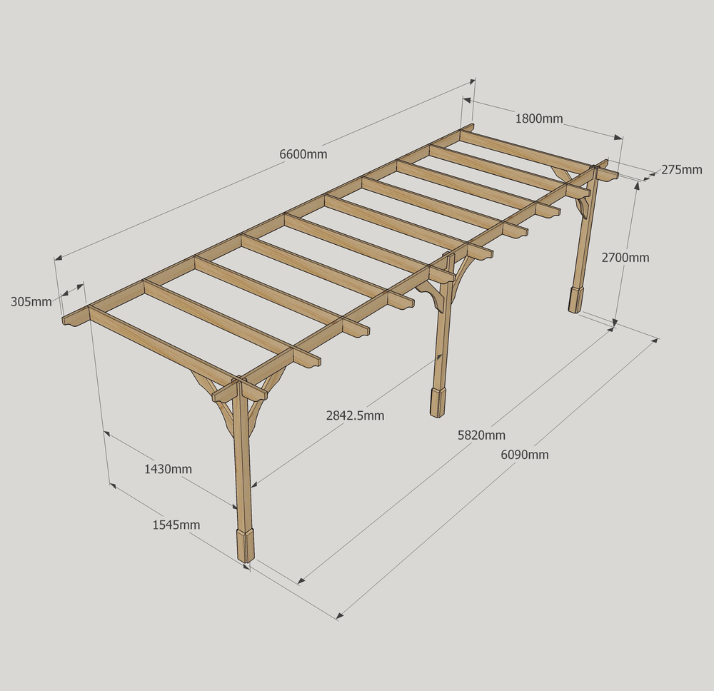 Wall Mounted Premium Pergola - 1.8m Depth