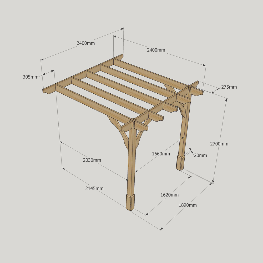 Wall Mounted Premium Pergola - 2.4m Depth