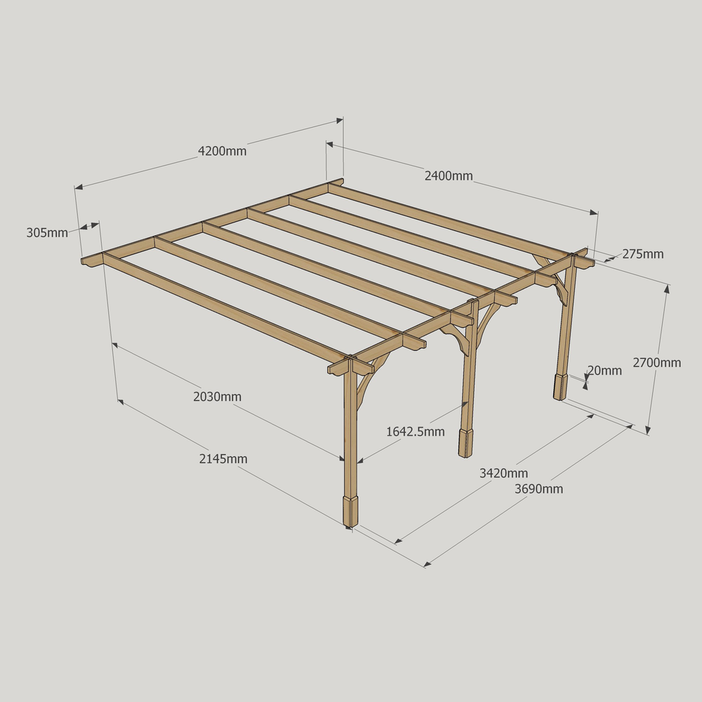 Wall Mounted Premium Pergola - 2.4m Depth