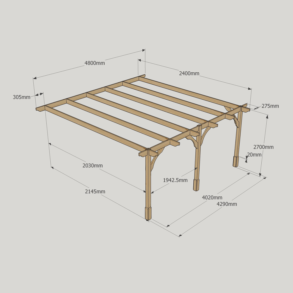 Wall Mounted Premium Pergola - 2.4m Depth