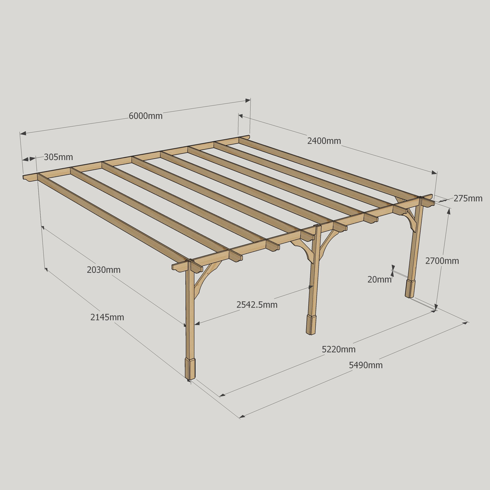 Wall Mounted Premium Pergola - 2.4m Depth