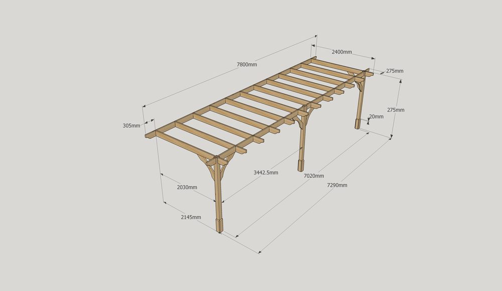 Wall Mounted Premium Pergola - 2.4m Depth