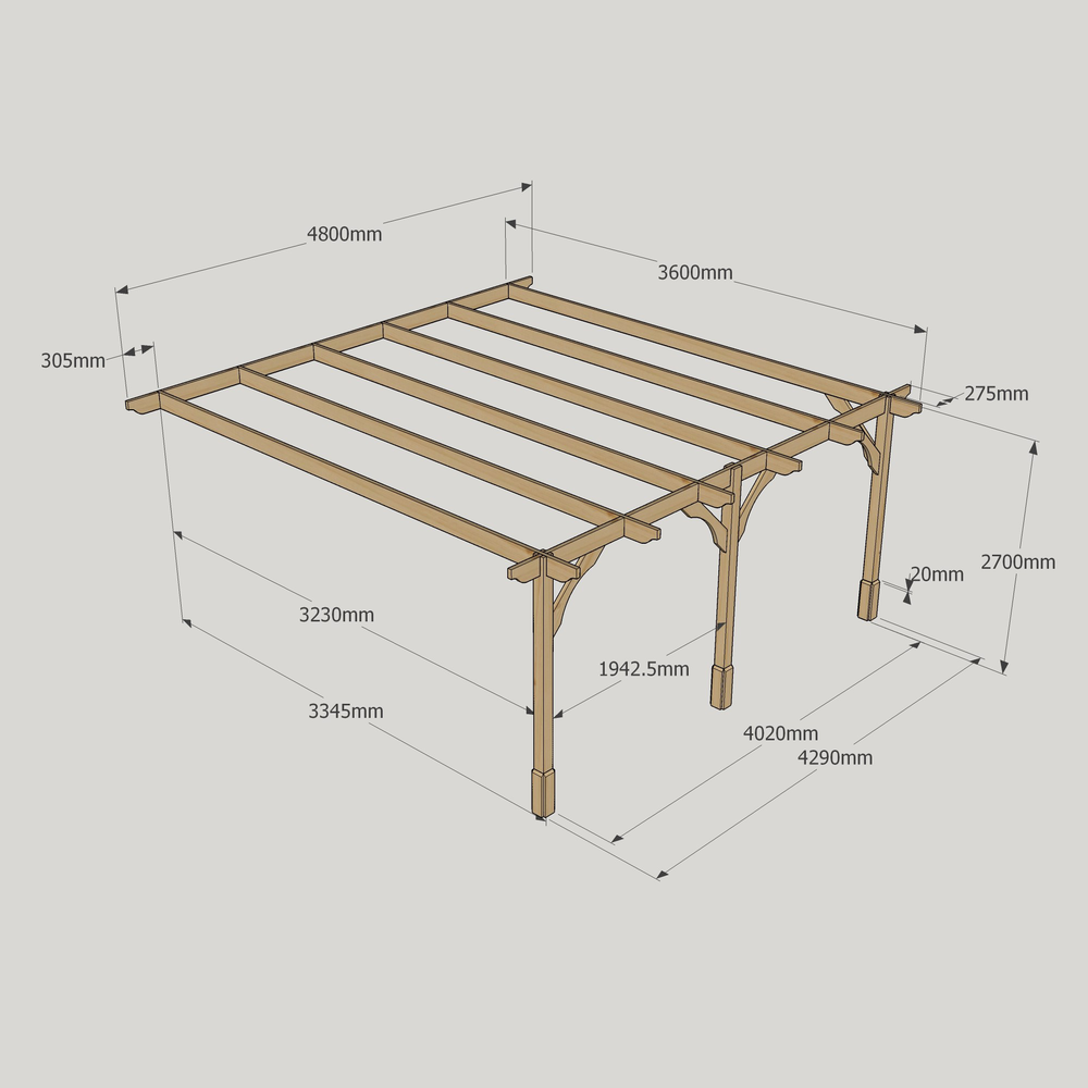 Wall Mounted Premium Pergola - 3.6m Depth