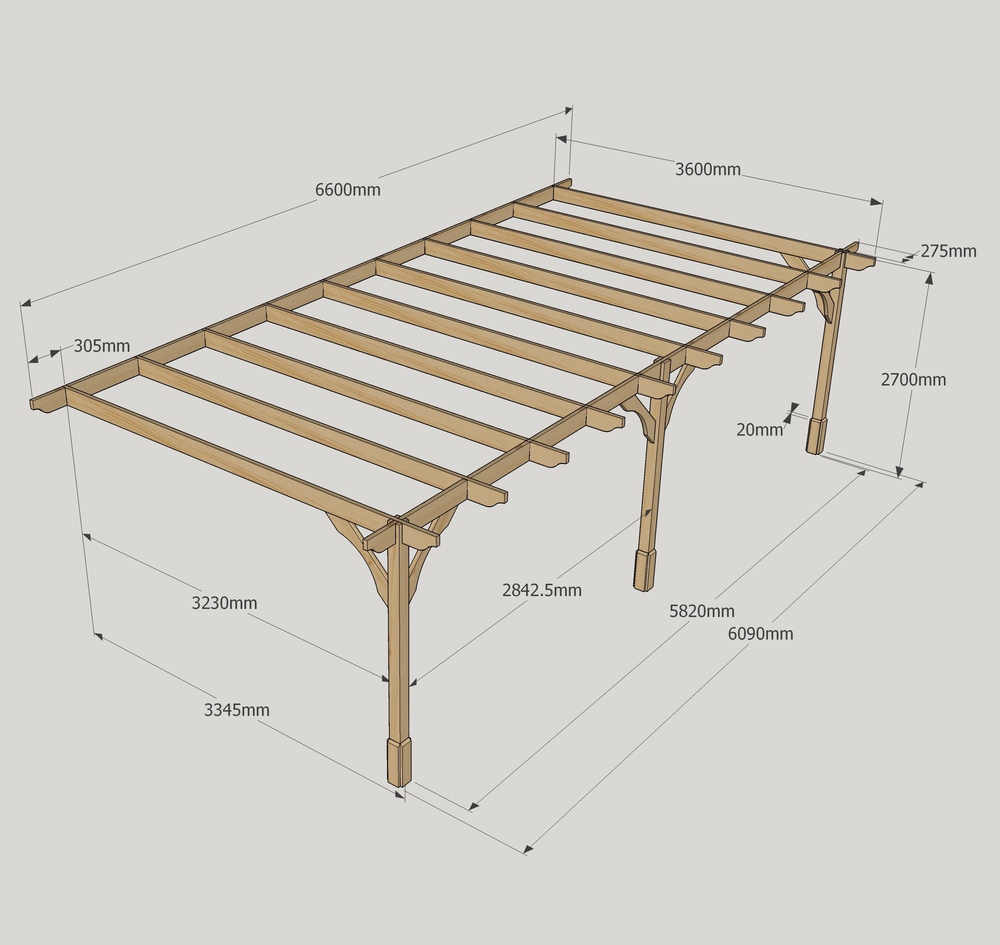 Wall Mounted Premium Pergola - 3.6m Depth