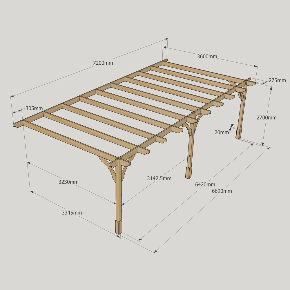 Wall Mounted Premium Pergola - 3.6m Depth