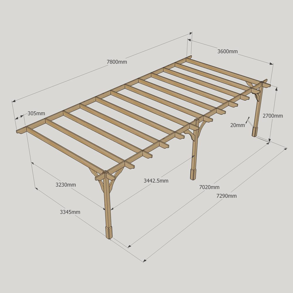 Wall Mounted Premium Pergola - 3.6m Depth