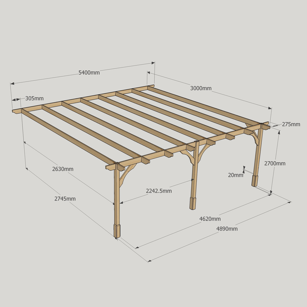 Wall Mounted Premium Pergola - 3m Depth