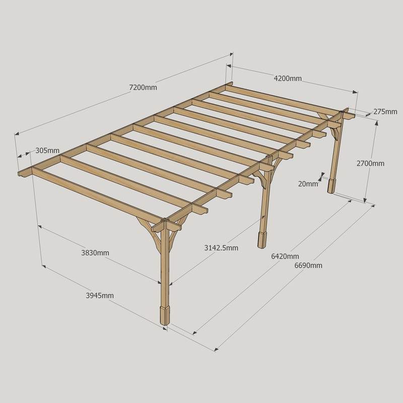 Wall Mounted Premium Pergola - 4.2m Depth