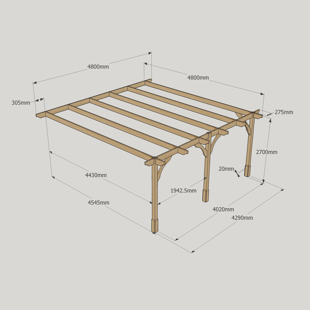 Wall Mounted Premium Pergola - 4.8m Depth