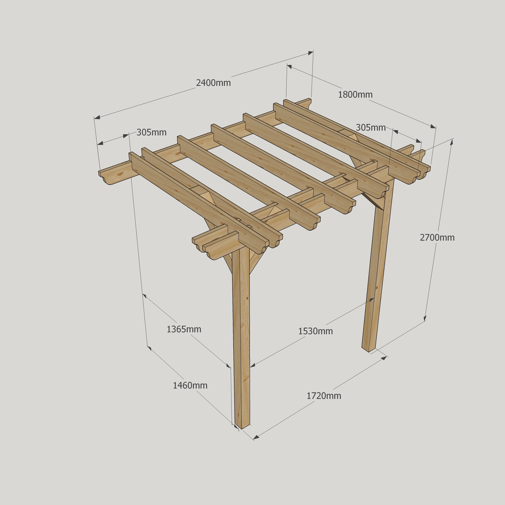 Wall Mounted Double Garden Pergola - 1.8m Depth