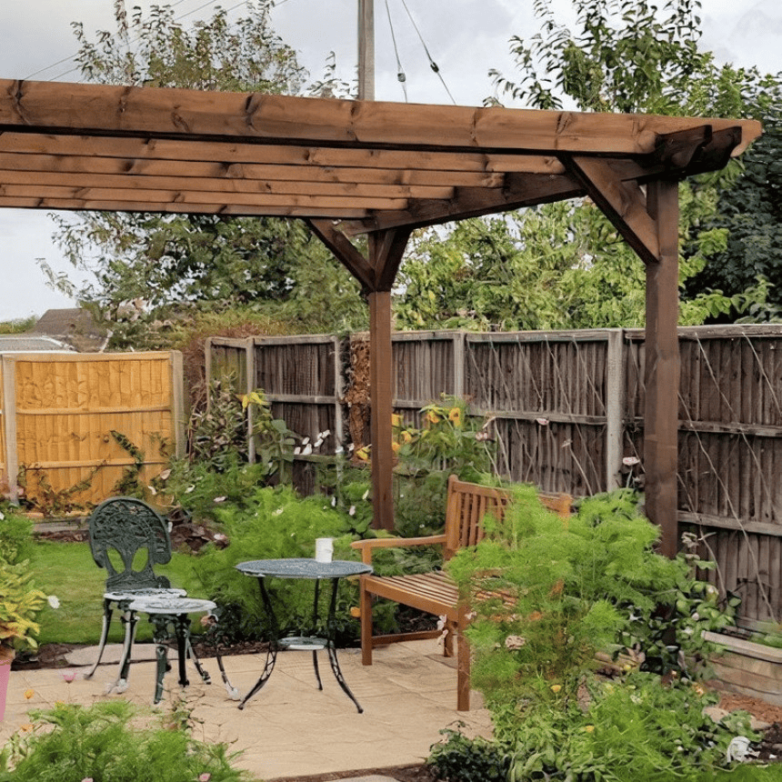 Wall Mounted Double Garden Pergola – 4.8m Depth, Double-Rail Timber Frame