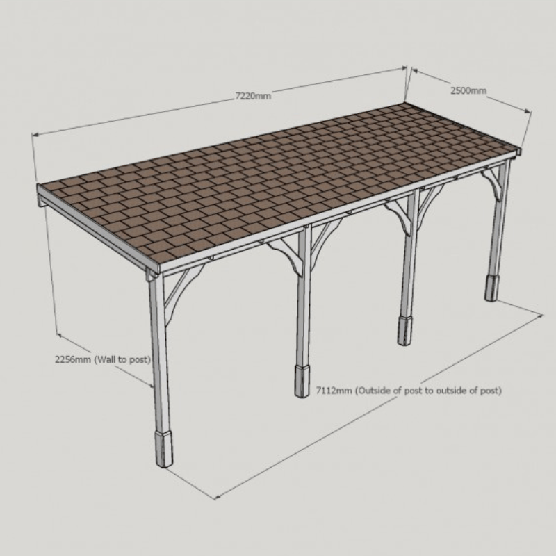 Felt Shingle Roof Carport - 2.5m Depth