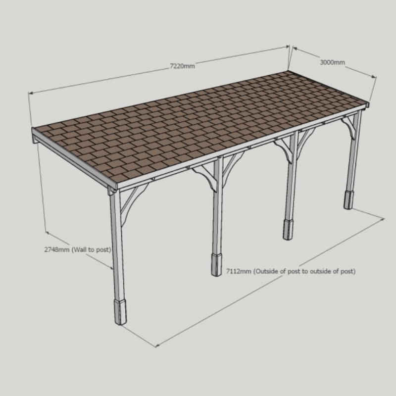 Felt Shingle Roof Carport - 3m Depth