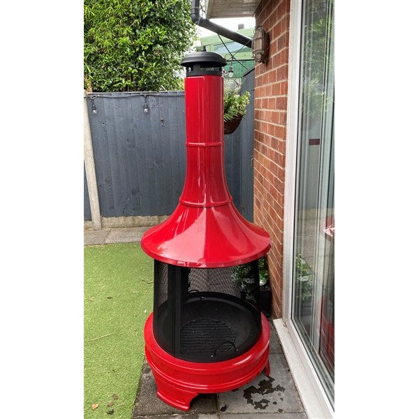 Costco red steel chiminea side