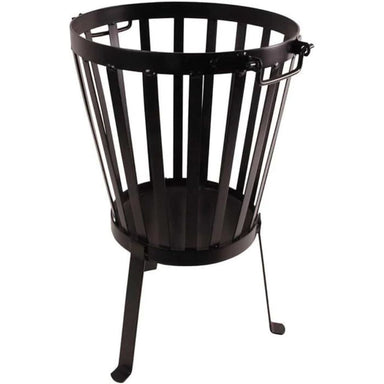 HEAT tall round steel fire basket with handles and three legs