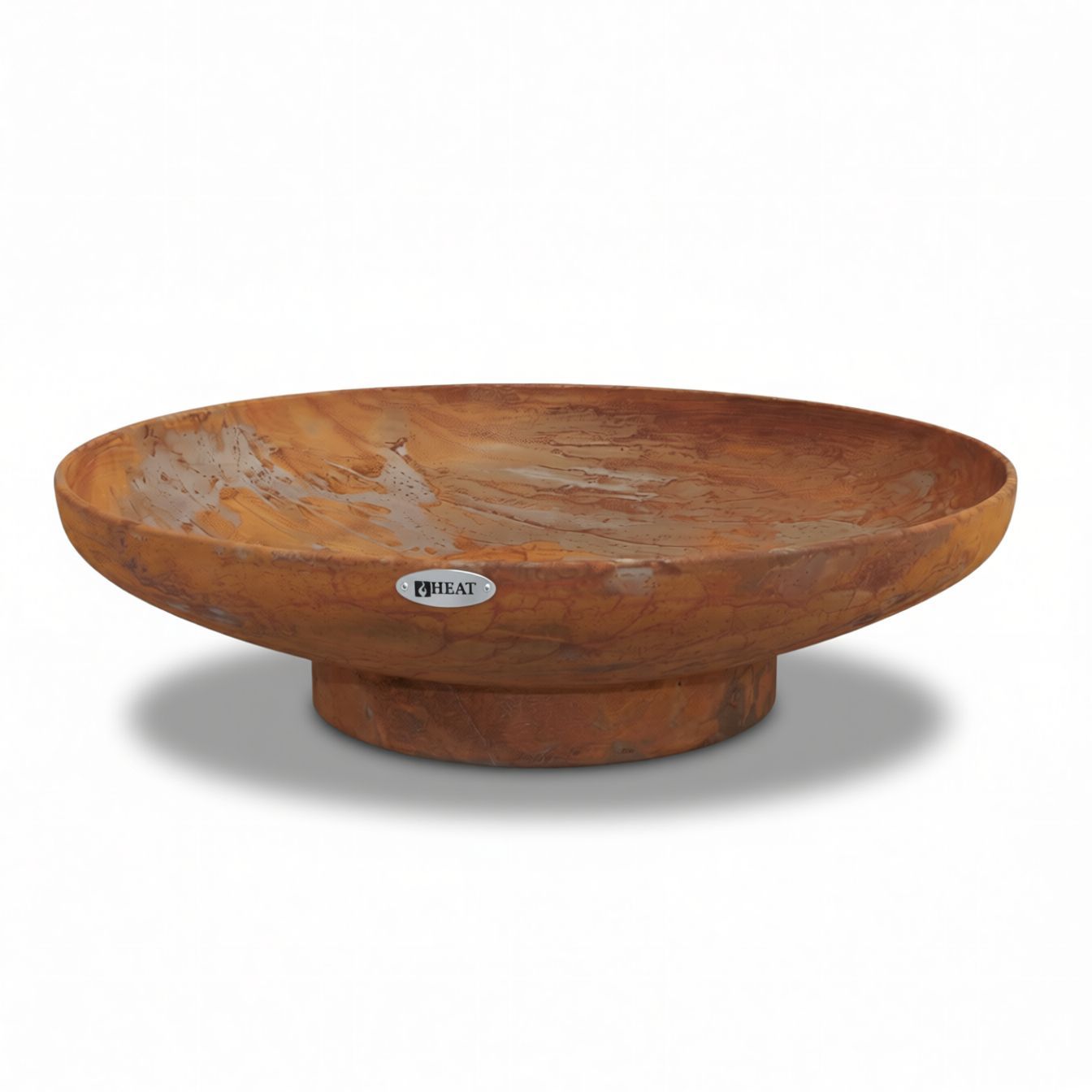 HEAT Classic fire bowl in rust finish steel, side view