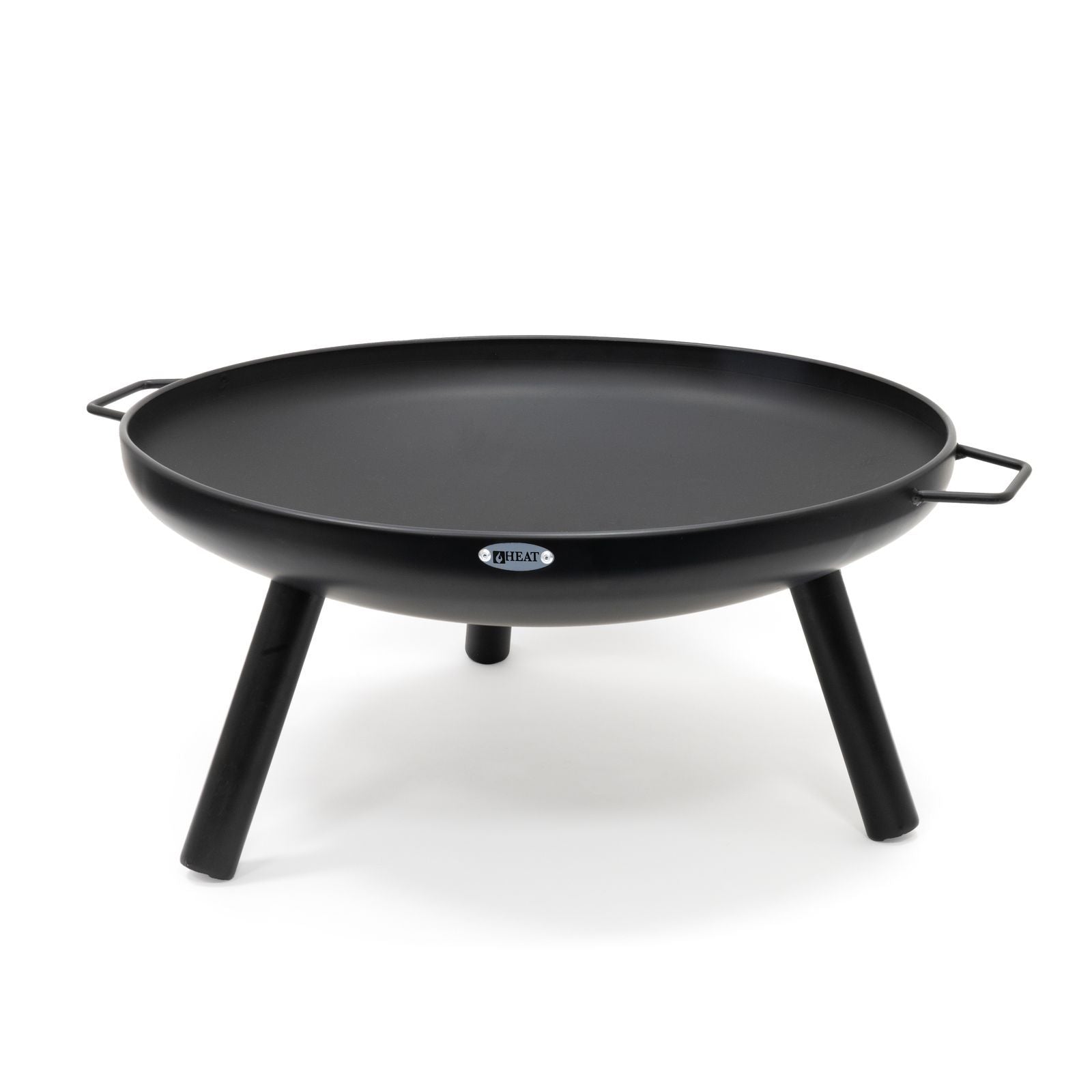 HEAT Classic black fire bowl with handles and three legs on a white background