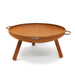 HEAT Classic rust fire bowl with handles and three legs on a white background