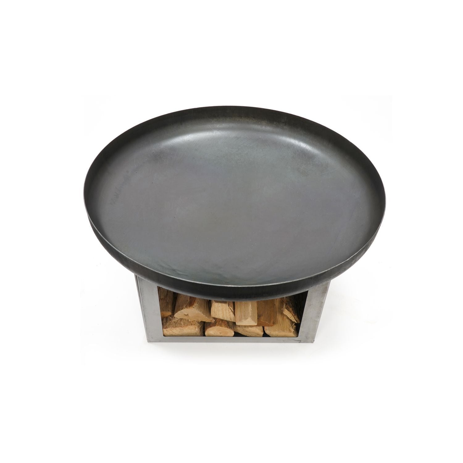 HEAT Fresvik fire bowl and log storage base, top view on a white background