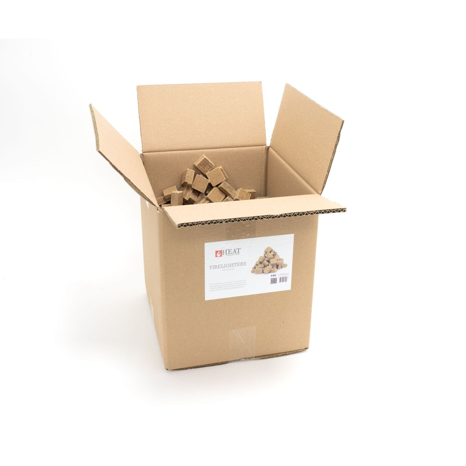 HEAT firelighters 3kg box open and filled with firelighter cubes